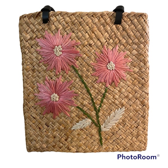 kate spade Bags Vintage Kate Spade Straw Tote Bag With Pink Flowers